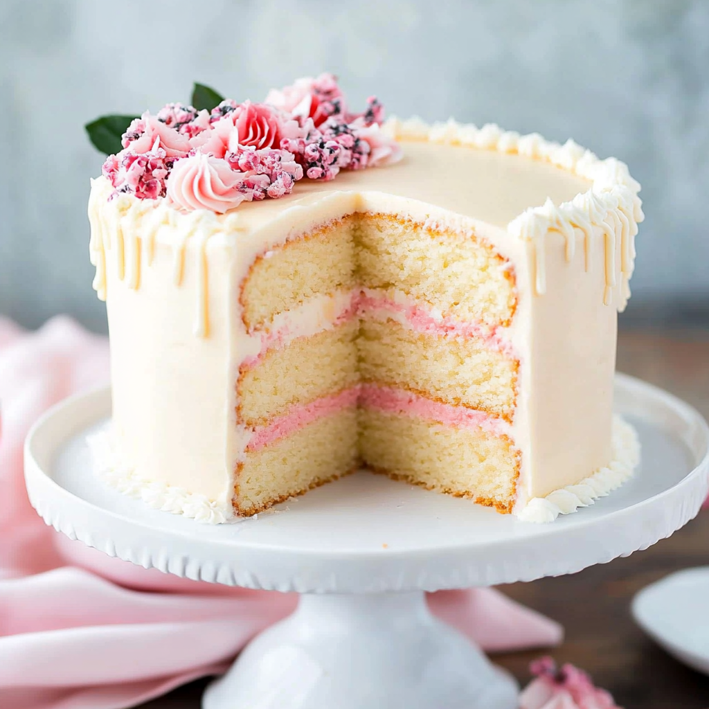 Recipe preparation for rose water vanilla layer cake