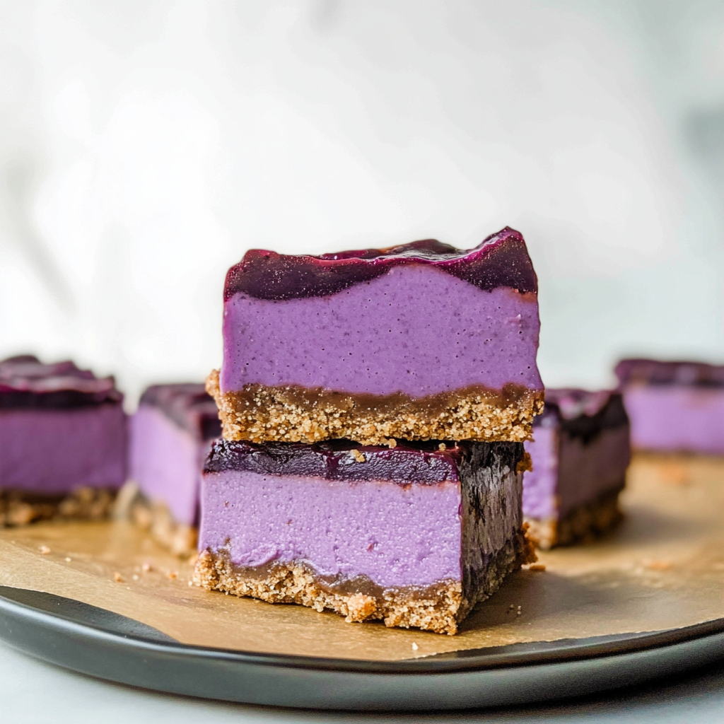 Recipe preparation for Purple Sweet Potato Cheesecake Bars with Graham Crust