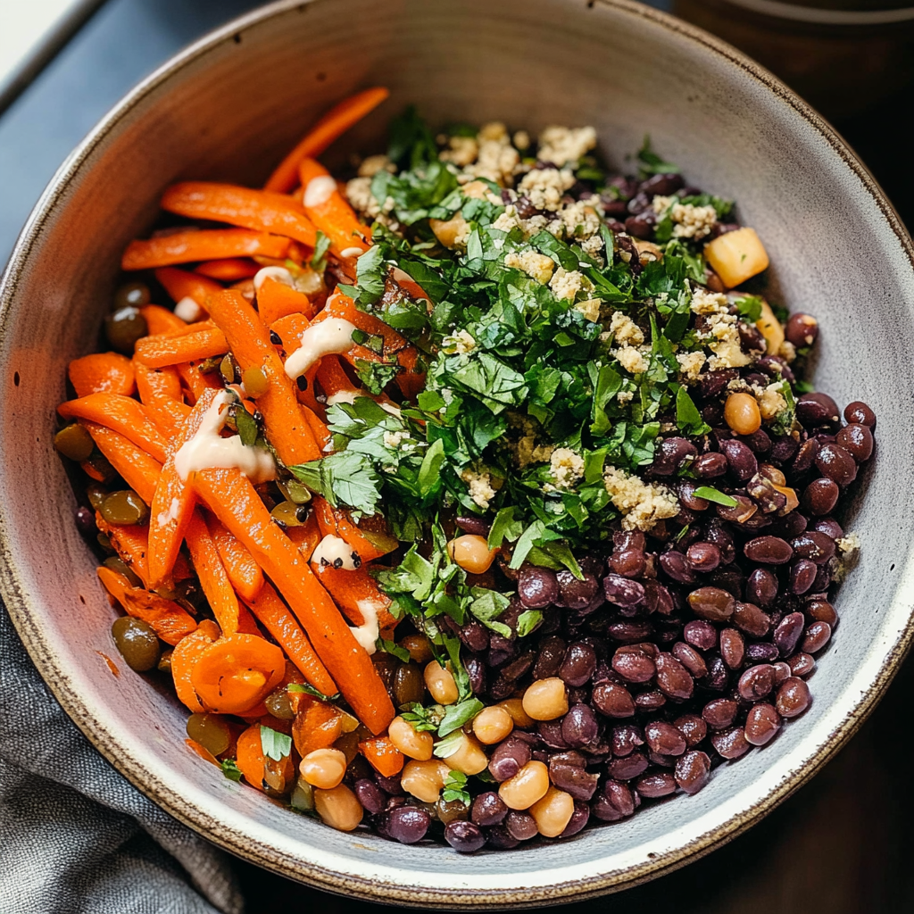 Recipe preparation for High-Fiber Black Lentil & Roasted Carrot Salad