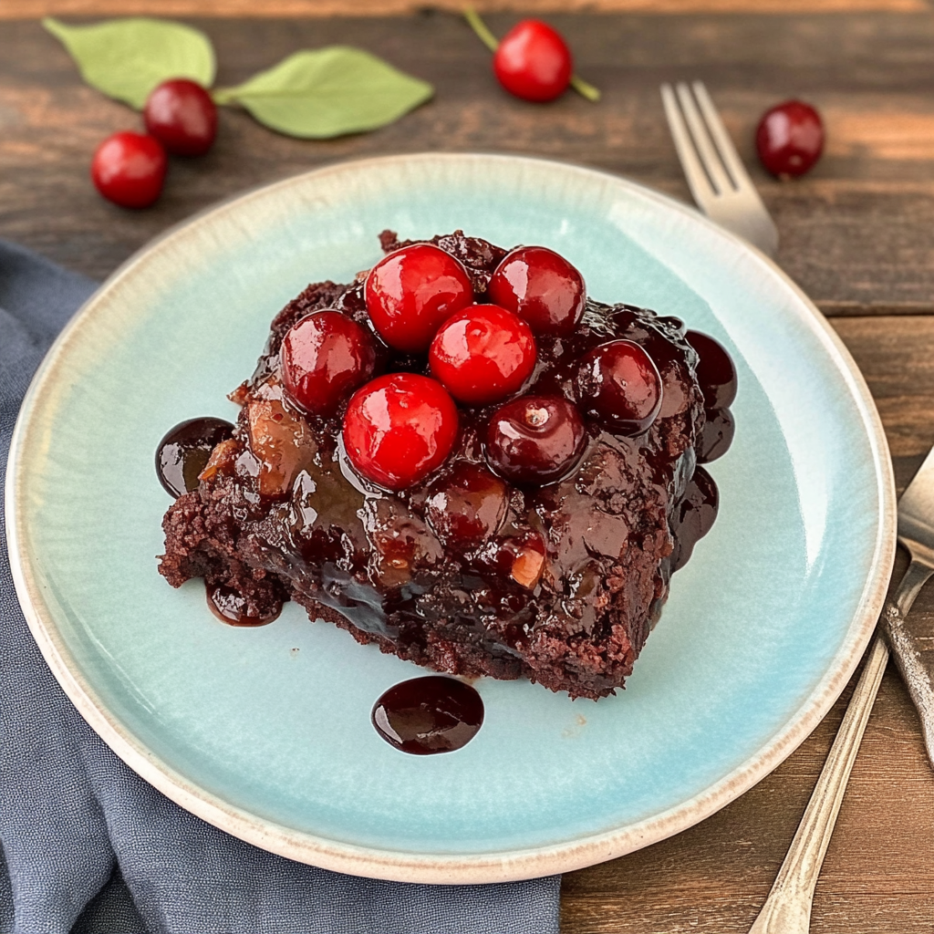 Recipe preparation for Chocolate Cherry Dump Cake