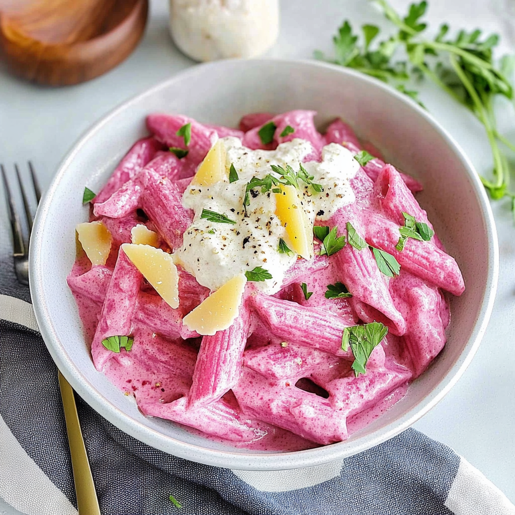Recipe preparation for Viral Pink Beet Creamy Pasta