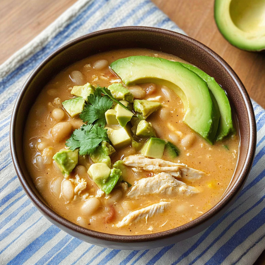 Recipe preparation for White Chicken Chili with Avocado