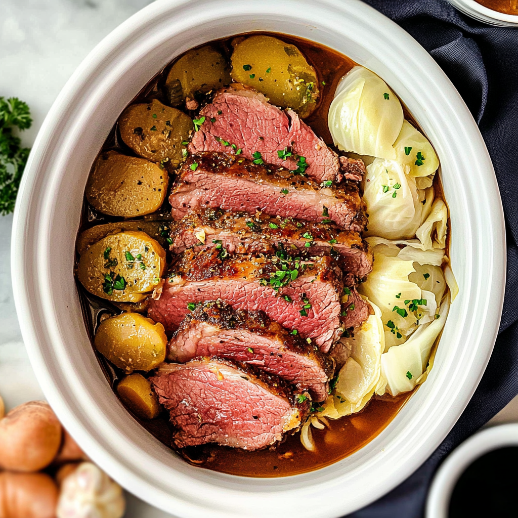 Recipe preparation for Slow Cooker Corned Beef and Cabbage