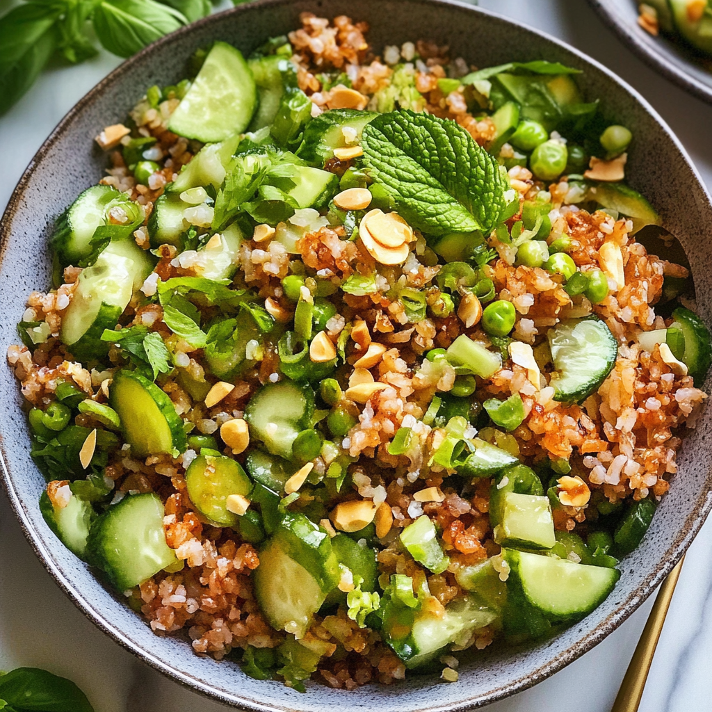 Recipe preparation for Crispy Rice Salad With Lemon Tahini Dressing