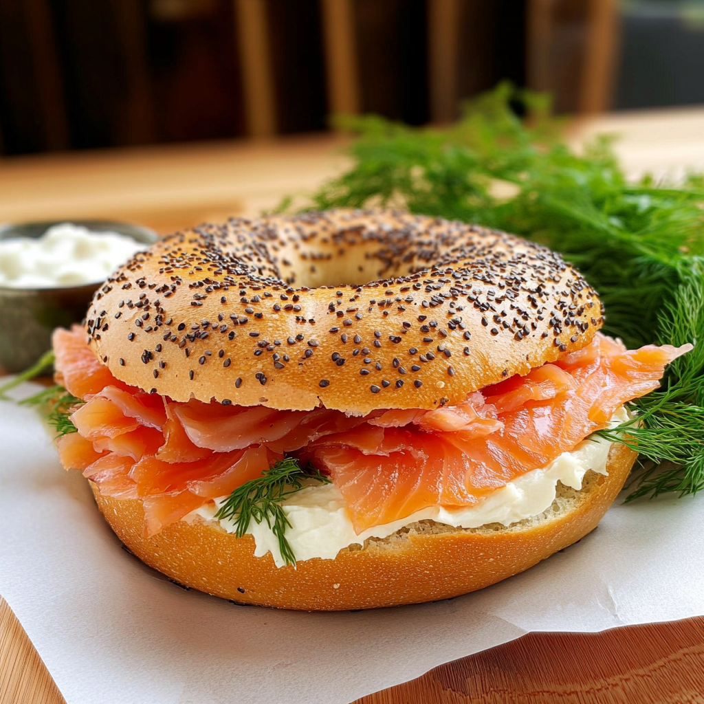 Recipe preparation for Smoked Salmon Bagel