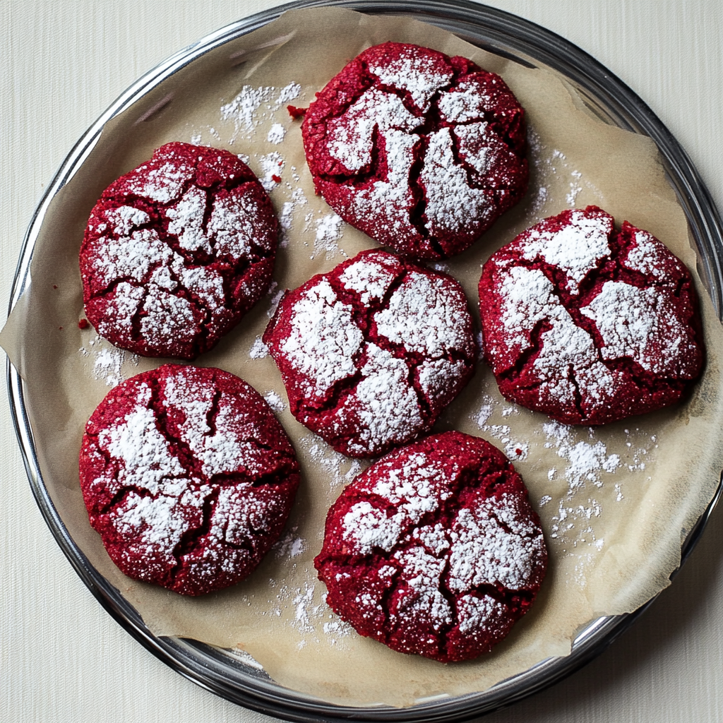 Recipe preparation for Red Velvet Crinkle Cookies