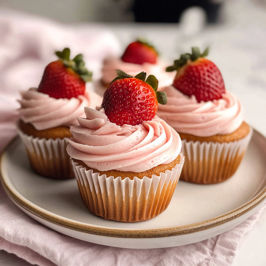 Recipe preparation for Strawberry Cream Cupcakes