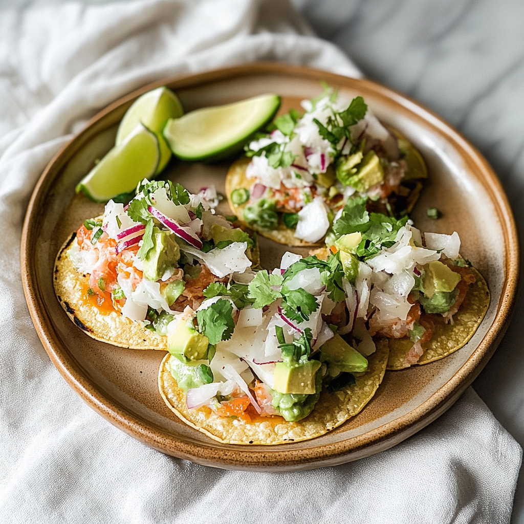 Recipe preparation for Crab Avocado Tostadas