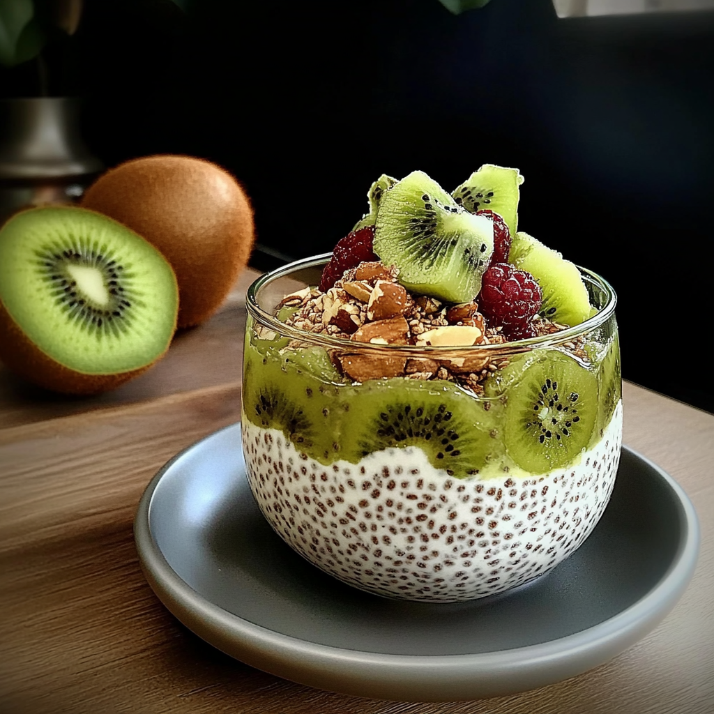 Recipe preparation for Overnight Chia Pudding with Kiwi