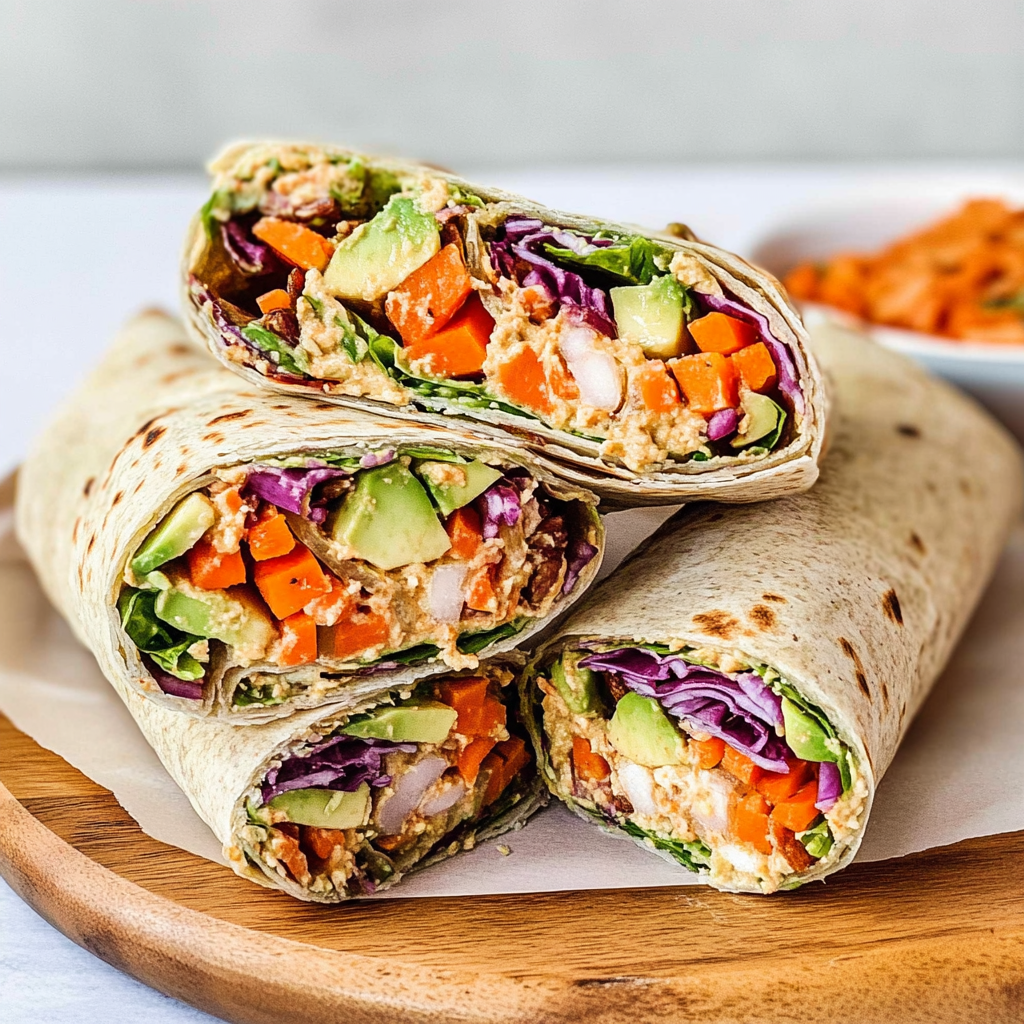 Recipe preparation for Hummus and Rainbow Veggie Wraps