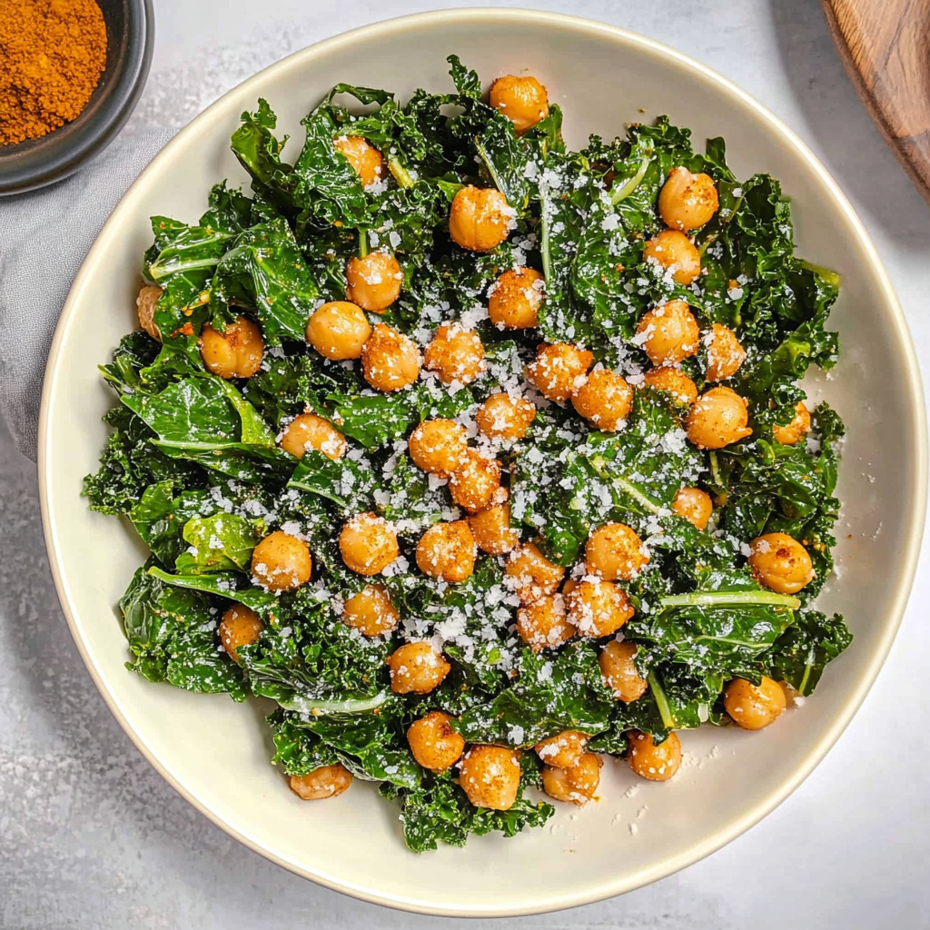 Recipe preparation for Crunchy Chickpea and Kale Caesar