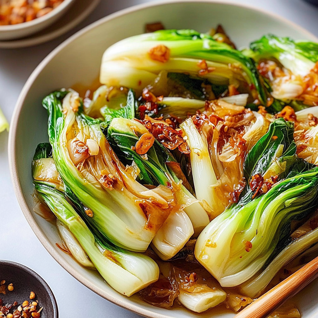 Recipe preparation for Bok Choy with Ginger Chili Sauce