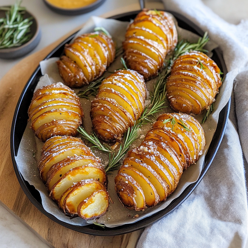 Recipe preparation for Crispy Air Fryer Hasselback Potatoes