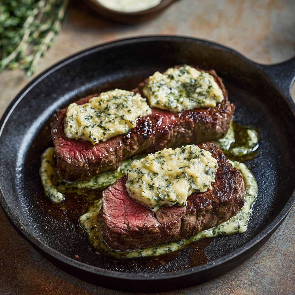 Recipe preparation for 30-Minute Pan-Seared Ribeye with Miso-Blue Cheese Butter