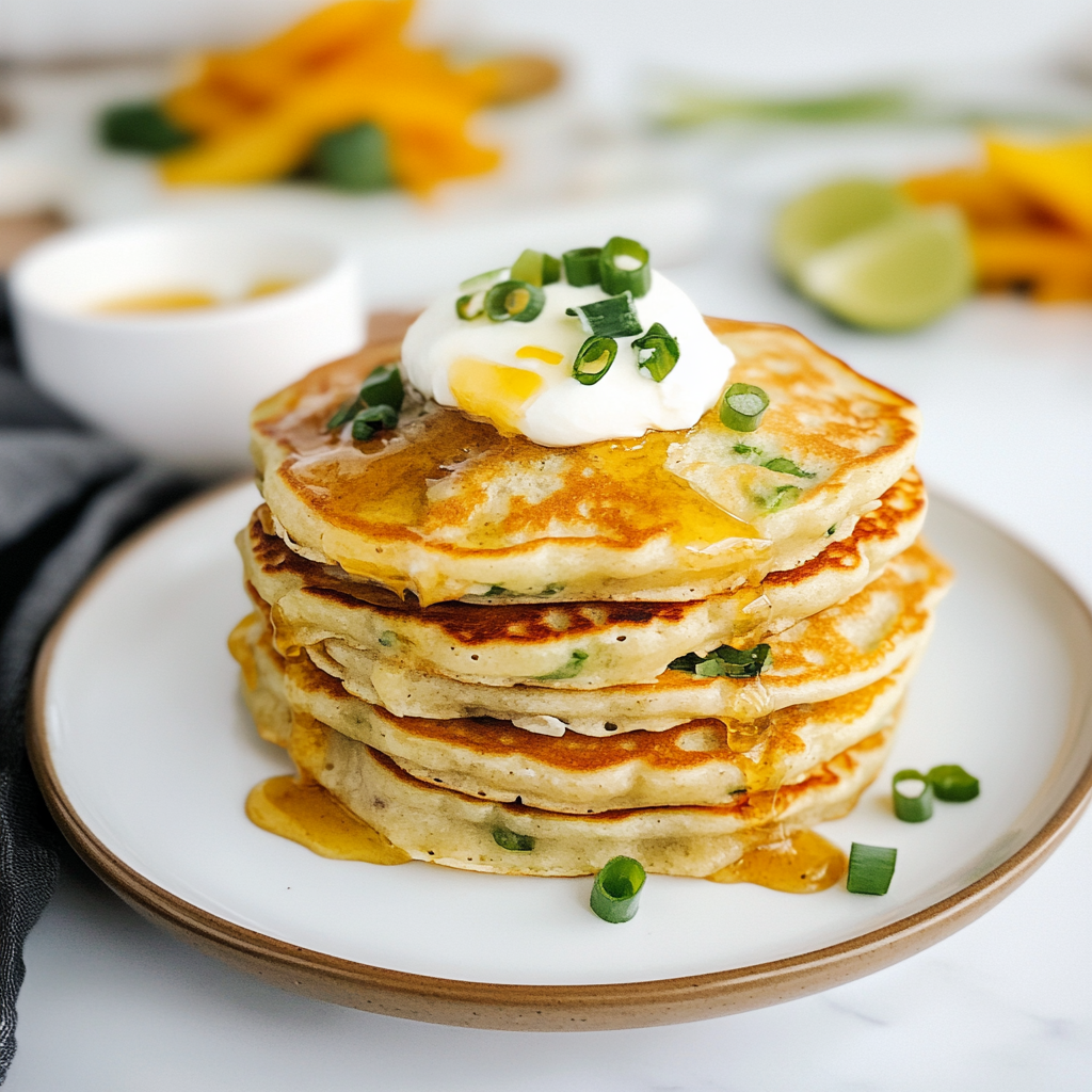 Recipe preparation for Savory Cottage Cheese & Green Onion Protein Pancakes
