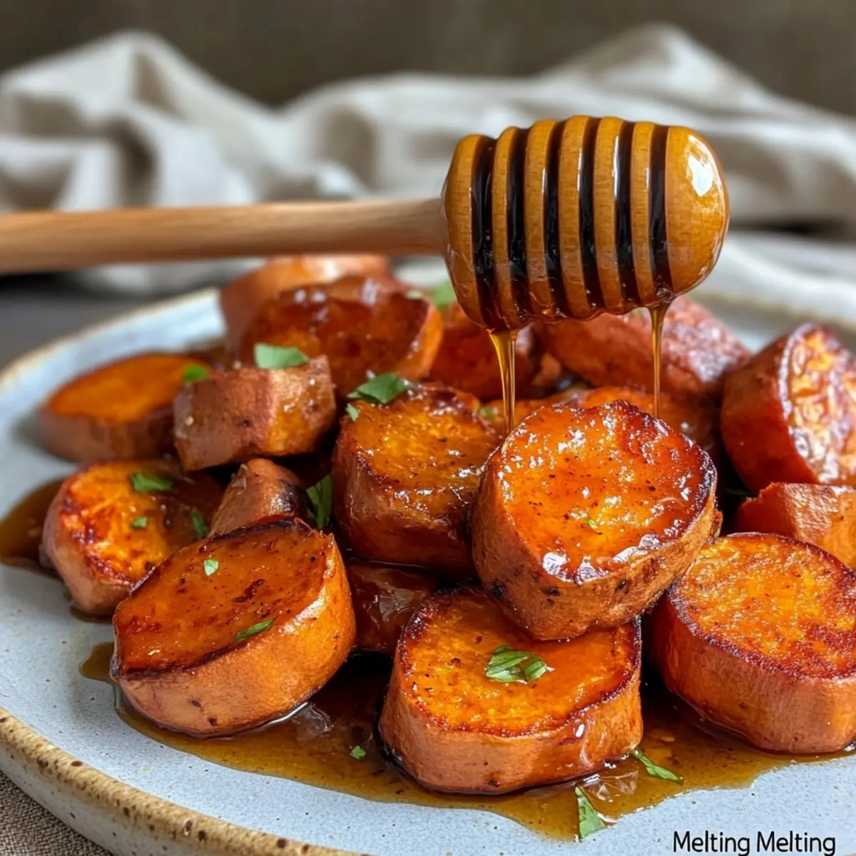 Sheet Pan "Melting" Sweet Potatoes with Hot Honey
