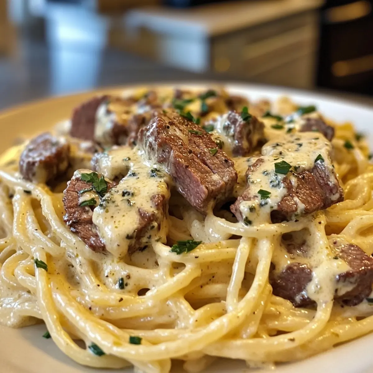 Creamy Gorgonzola Steak Pasta