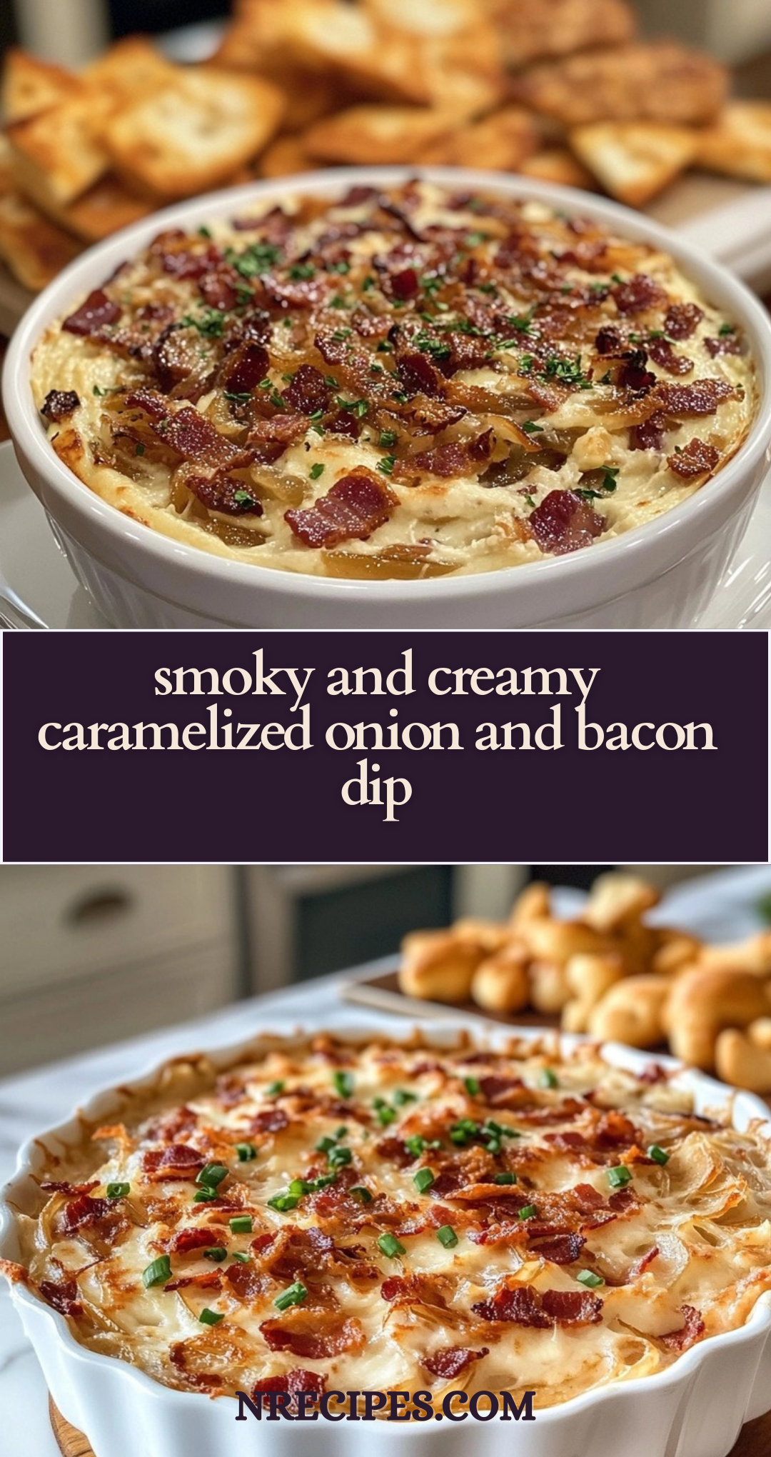 smoky and creamy caramelized onion and bacon dip