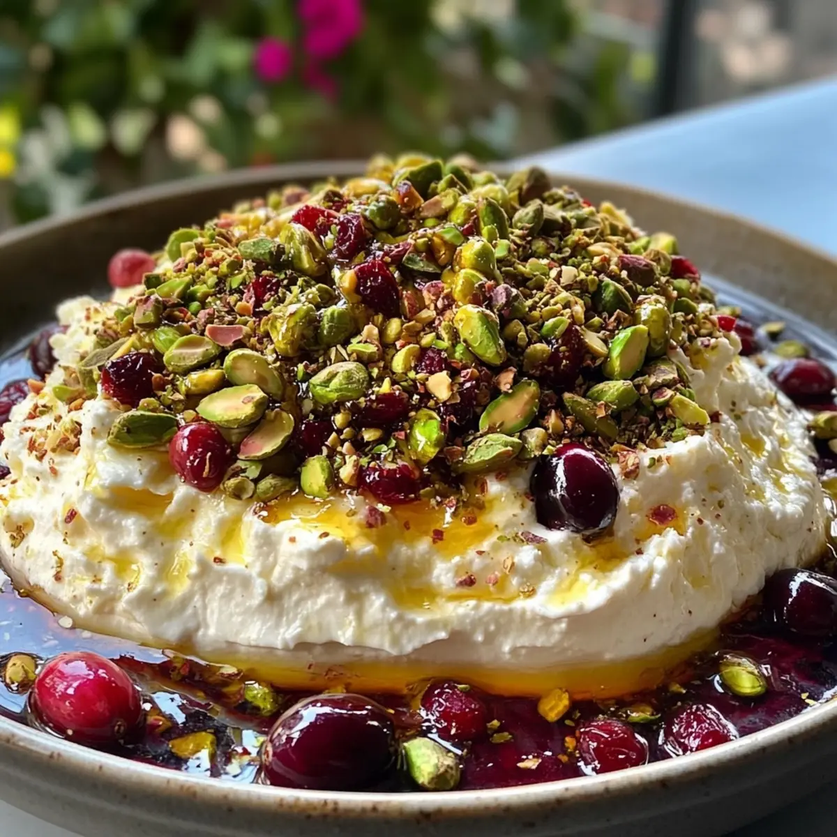 Whipped Feta with Honey and Pistachios and cranberries