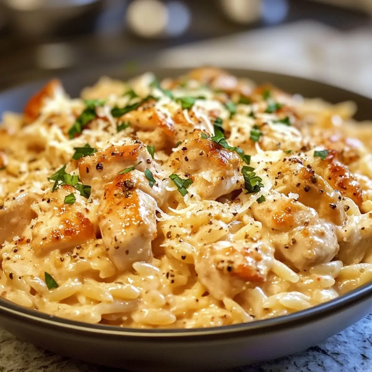 One-Pot Cajun Chicken Alfredo Orzo