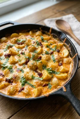 Overhead view of the ingredients for a creamy potato skillet on a wooden board.