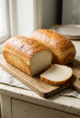 A side view of a sliced loaf of potato bread, highlighting its soft and tender texture.